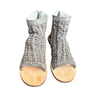 Free People Gray Woven Island Cruiser Sandals Boho Festival Gladiator Bootie Sz7